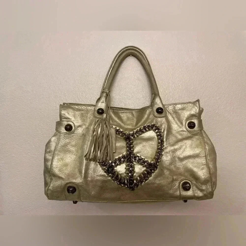 Betsey Johnson Metallic Gold Peace Sign Tote